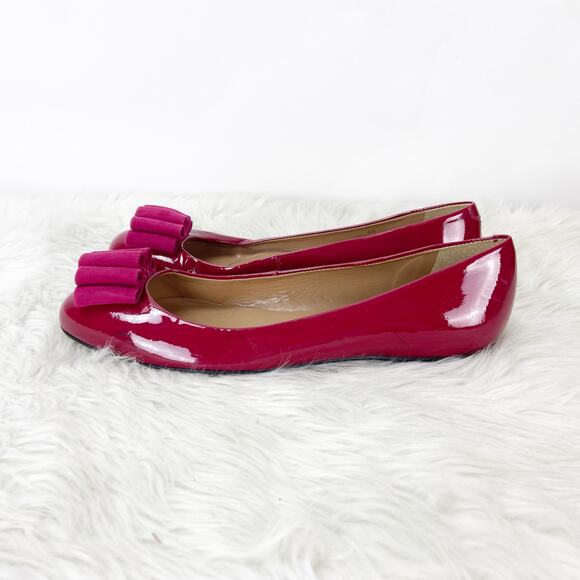 Talbots 8 B Womens Raspberry Patent Leather Briana4 Bow Detail Flats - Picture 4 of 12